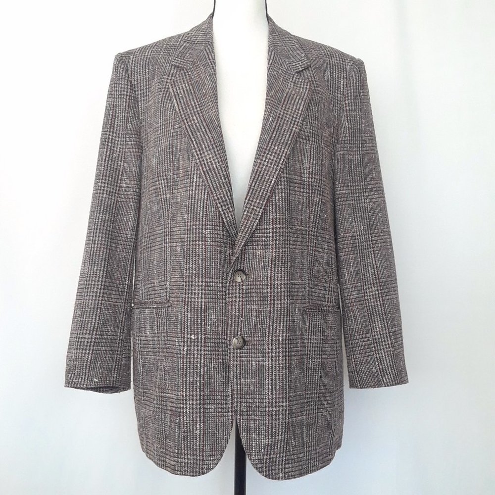 RARE Vintage 1970s Silk Blend Glen Check Sport Coat Size 42